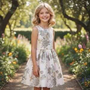 NWT Pink & Violet Girls Brocade Floral Dress Easter Spring Summer Wedding Formal